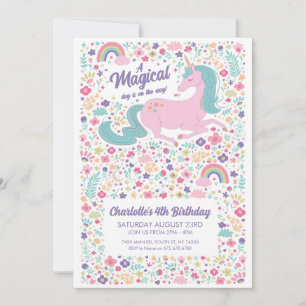 Unicorn Geburtstagsparty Floral Pink Girls Einladung
