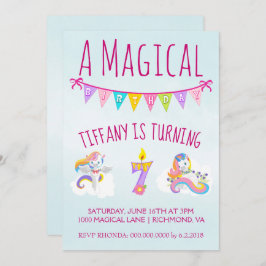 Unicorn Geburtstagsparty für 7 Jahre Einladung