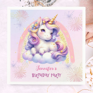 Unicorn Geburtstagsparty Lila Pink & Gold Serviette