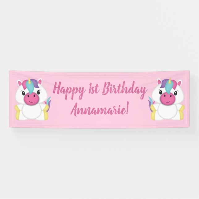 Unicorn Geburtstagsparty Pink Banner (Horizontal)