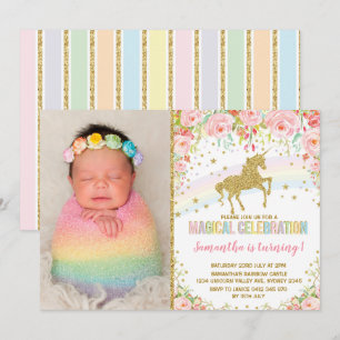 Unicorn Geburtstagsparty Pink Roses Einladung