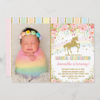 Unicorn Geburtstagsparty Pink Roses Einladung