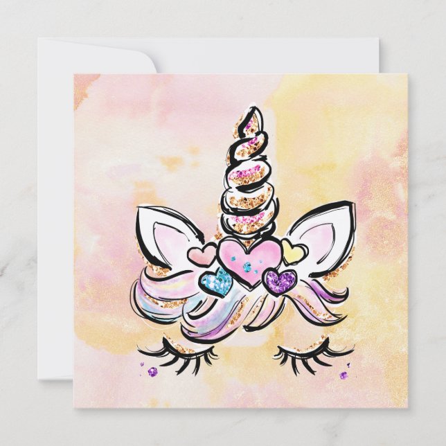 Unicorn Gesicht Geburtstag Einladung (Vorderseite)