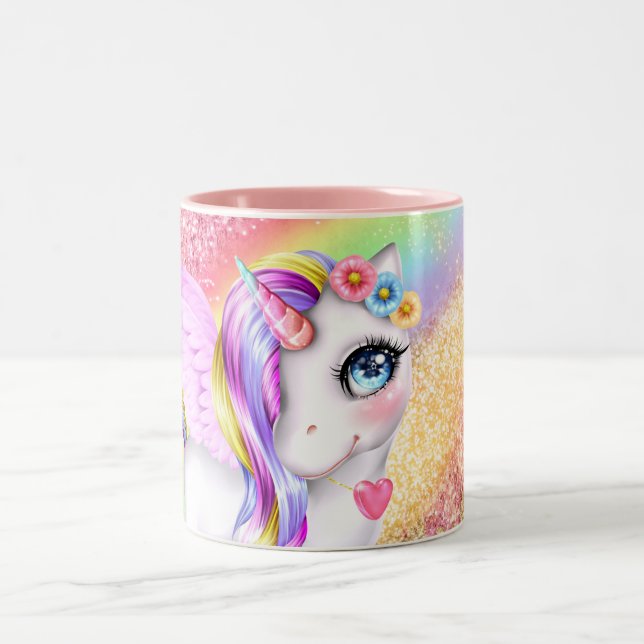 Unicorn Gesicht Regenbogenfarben DIY Mädchen Namen Zweifarbige Tasse (Mittel)