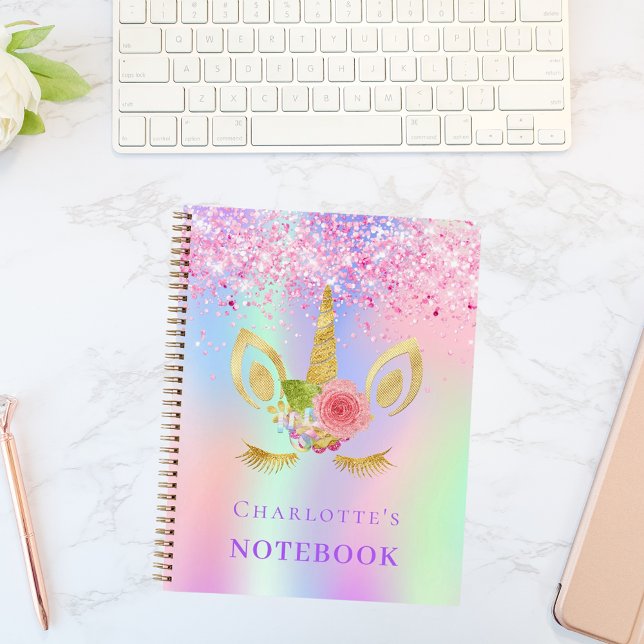 Unicorn Gesicht rosa lila Holografin Notizbuch (Von Creator hochgeladen)