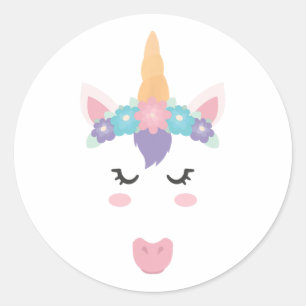 Unicorn Gesichter Eyelashes Niedliche Blume Wraath Runder Aufkleber