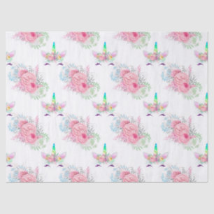 Unicorn-Gesichter mit rosa Blume auf der White Dec Seidenpapier