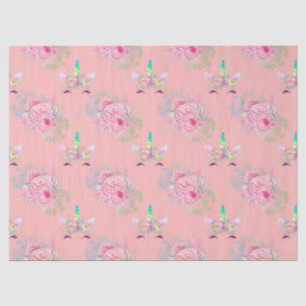 Unicorn-Gesichter mit rosa Blume auf Pfirsich Seidenpapier