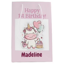 Unicorn Gift Wrap, 1st Birthday Girl, Personalized Mittlere Geschenktüte