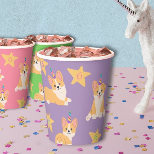 Unicorn Girl Birthday, Corgi Custom Age Pappbecher (Von Creator hochgeladen)