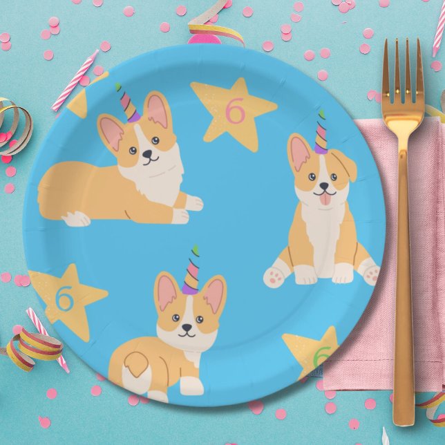 Unicorn Girl Birthday, Corgi Custom Age Pappteller (Von Creator hochgeladen)