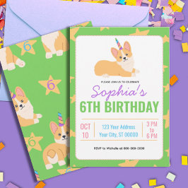 Unicorn Girl Birthday, Corgi Party Einladung