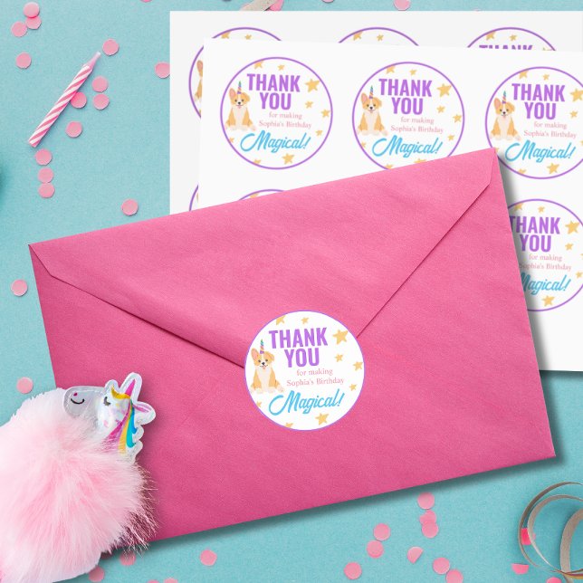 Unicorn Girl Birthday, Corgi Party Runder Aufkleber (Von Creator hochgeladen)