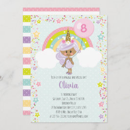 Unicorn Girl Birthday laden jede alte dunkle Haut  Einladung