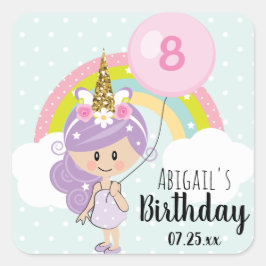 Unicorn Girl Birthday Party Danke Quadratischer Aufkleber