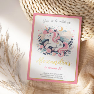 Unicorn Girl Magical Birthday Foil Einladung