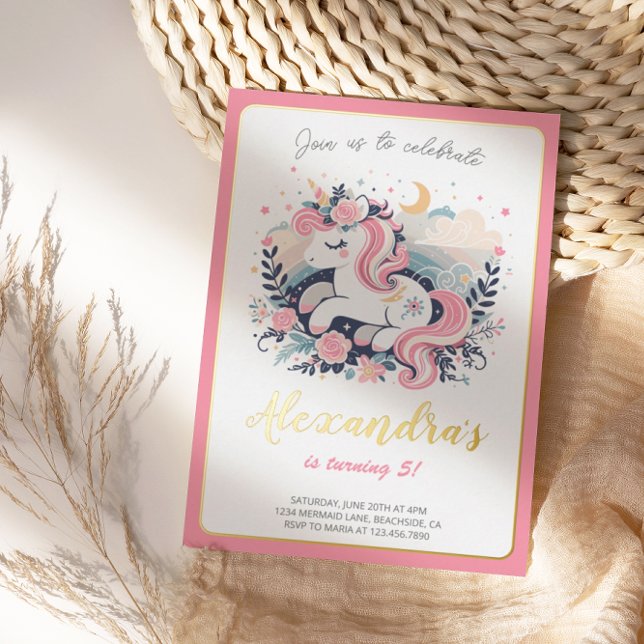 Unicorn Girl Magical Birthday Foil Einladung (Von Creator hochgeladen)
