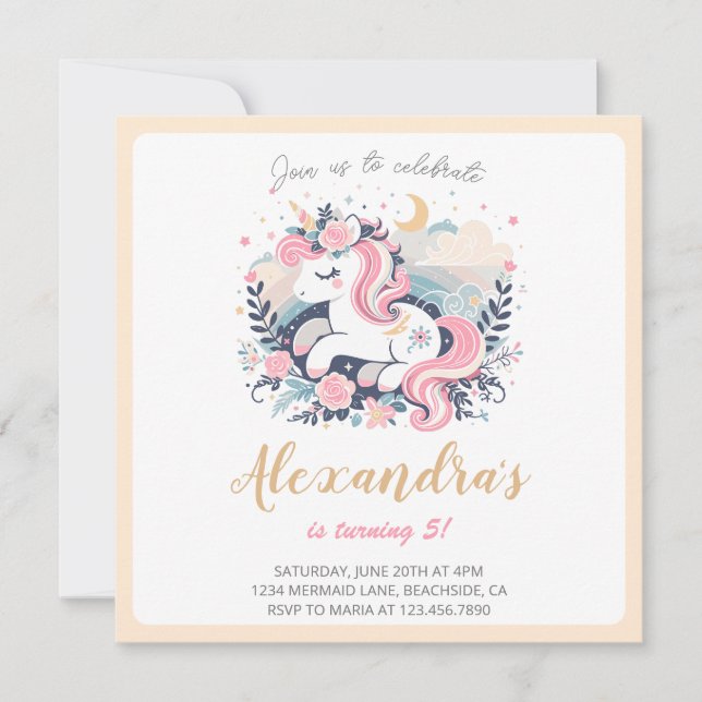 Unicorn Girl Magical Pastel Einladung (Vorderseite)