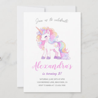 Unicorn Girl Magical Pastel Pink Geburtstagsparty Einladung