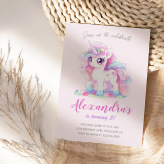 Unicorn Girl Magical Pastel Pink Geburtstagsparty Einladung