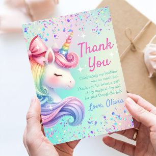 Unicorn Girl Magical Pastel Rainbow Birthday Dankeskarte