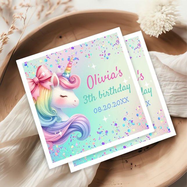 Unicorn Girl Magical Pastel Rainbow Birthday Serviette (Von Creator hochgeladen)