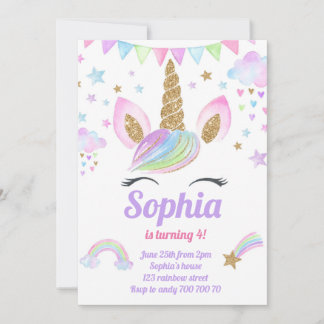 Unicorn Girl Magical Pastel Rainbow Pink Geburtsta Einladung