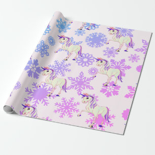 Unicorn Girl Whimsical Pink Niedliche Schneeflocke Geschenkpapier