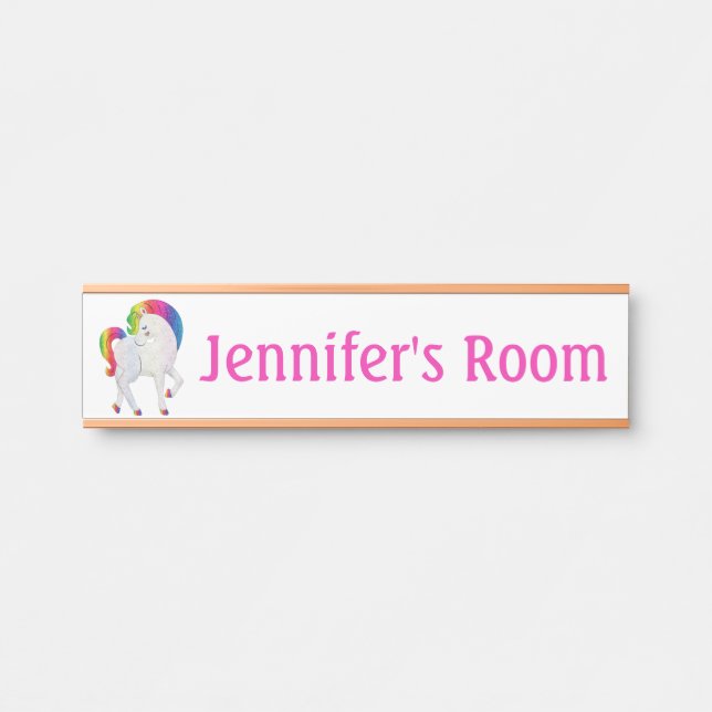 Unicorn Girl's Bedroom Door Namensschild (Vorderseite )