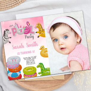 Unicorn Girls Pool Geburtstagseinladungen mit Foto Einladung