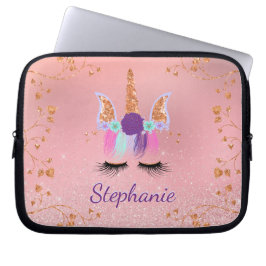 Unicorn Girly Blush Pink Glitzer Monogram Laptopschutzhülle