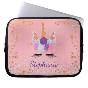 Unicorn Girly Blush Pink Glitzer Monogram Laptopschutzhülle