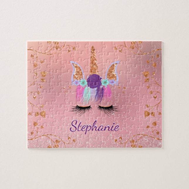 Unicorn Girly Blush Pink Glitzer Rose Gold Puzzle (Horizontal)