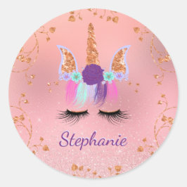 Unicorn Girly Blush Pink Glitzer Rose Gold Runder Aufkleber