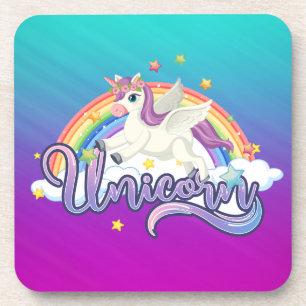 Unicorn Girly für Ihre Mädchen Rainbow Ombre Geträ Getränkeuntersetzer