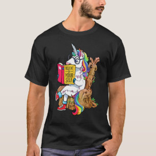 Unicorn glauben an Ihr selbst Motivierend Buch T-Shirt