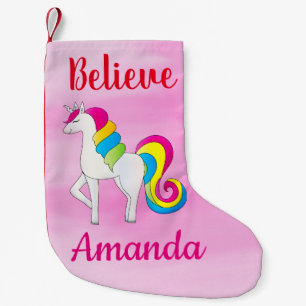 Unicorn glaubt Niedlichen Rosa Individuelle Name Kleiner Weihnachtsstrumpf
