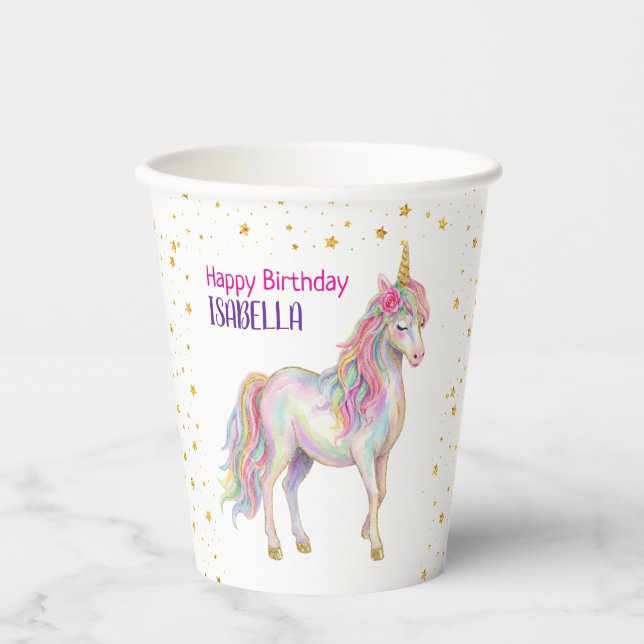 Unicorn Glitter Girls Birthday Pappbecher (Vorderseite)