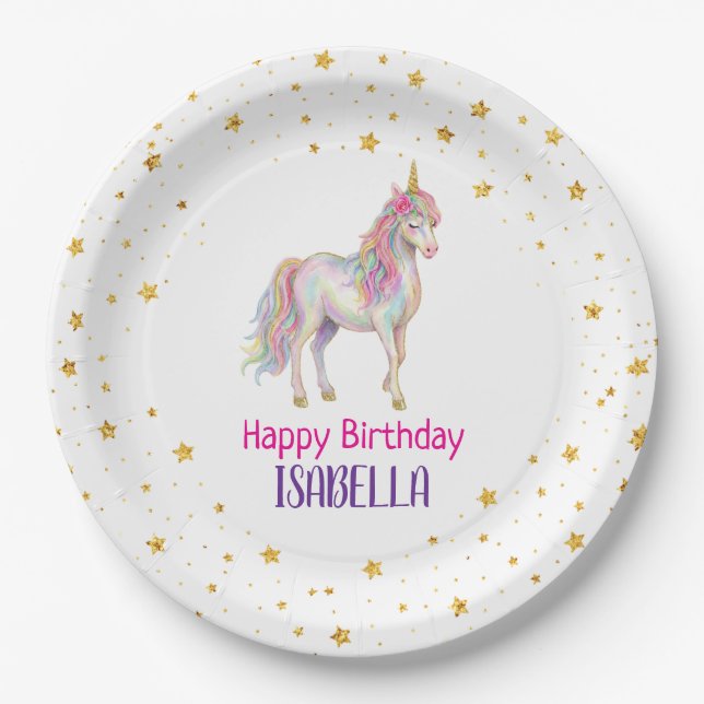 Unicorn Glitter Girls Birthday Pappteller (Vorderseite)