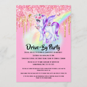 Unicorn Glitzer Feenpink lila Regenbogenmädchen Einladung