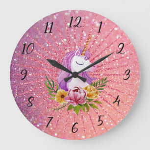 Unicorn-Glitzer Große Wanduhr