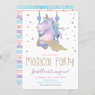 Unicorn Glitzer Magical Girl Geburtstagsparty Einladung