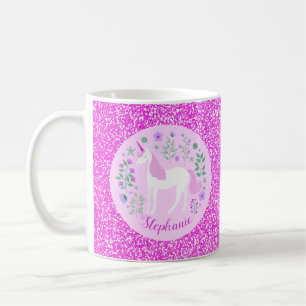 Unicorn Glitzer Personalisierter Name Kaffeetasse
