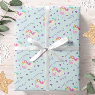 Unicorn Glitzer Rainbow Aqua Weihnachten Geschenkpapier