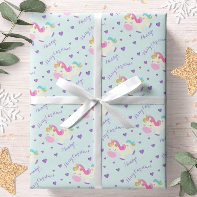 Unicorn Glitzer Rainbow Aqua Weihnachten Geschenkpapier (Von Creator hochgeladen)