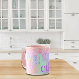 Unicorn-Glitzer Regenbogen-Rosa Monogramm holograf Tasse