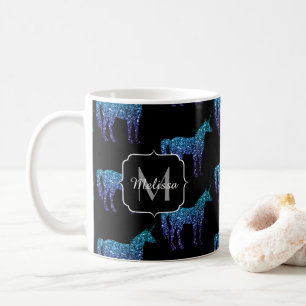 Unicorn Glitzern Aqua-blaues Omermuster Monogram Kaffeetasse