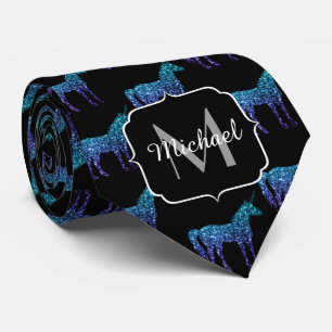 Unicorn Glitzern Aqua-blaues Omermuster Monogram Krawatte