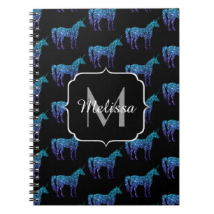 Unicorn Glitzern Aqua-blaues Omermuster Monogram Notizblock