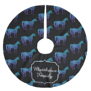 Unicorn Glitzern Aqua-blaues Omermuster Monogram Polyester Weihnachtsbaumdecke